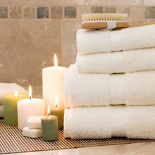 Load image into Gallery viewer, 86/14 Blended White Platinum Ring Spun Bath Towel 24x50" 10lbs (4 dozen/ 48 pieces)