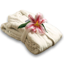 Load image into Gallery viewer, Microfiber Bath Robe Coral Fleece Shawl Collar White Color (1 dozen/12 pieces)