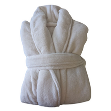 Load image into Gallery viewer, Microfiber Bath Robe Coral Fleece Shawl Collar White Color (1 dozen/12 pieces)